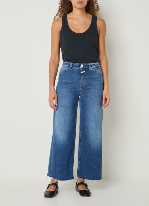 CLOSED Wera mid waist wide leg cropped jeans met lichte wassing - voorkant 3 indigo