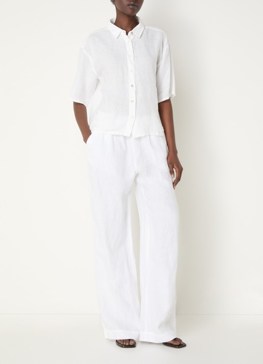 CLOSED Winona high waist wide fit pantalon van linnen - voorkant 4 gebroken wit