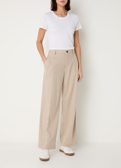 CLOSED Wrenna high waist straight fit pantalon van wol met steekzakken - voorkant 3 beige