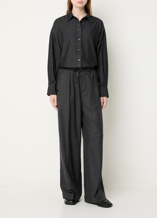 CLOSED Wynston high waist wide fit pantalon in wolblend met steekzakken - voorkant 4 antraciet