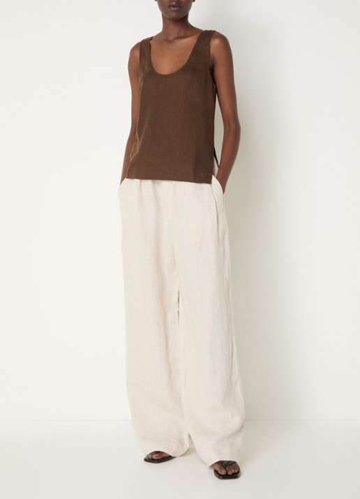 CLOSED Wynston high waist wide fit pantalon van linnen - voorkant 4 beige