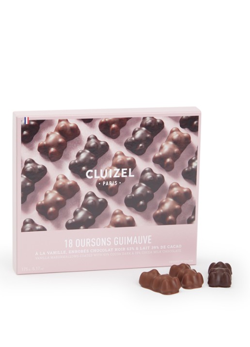 Cluizel Paris Black & Milk Marshmallow Teddy Bear chocolade bonbons in geschenkverpakking 18 stuks