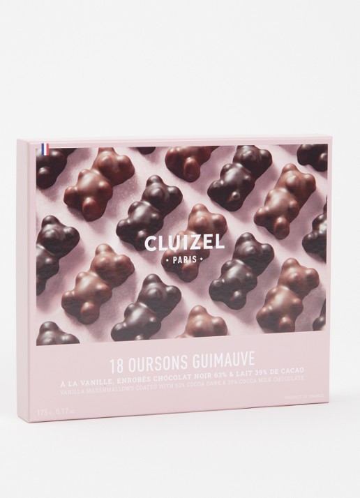 Cluizel Paris Black & Milk Marshmallow Teddy Bear chocolade bonbons in geschenkverpakking 18 stuks - voorkant 2 undefined