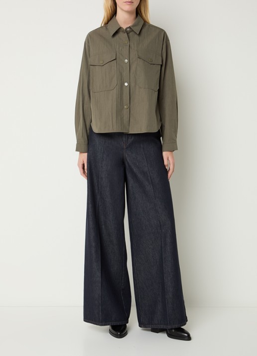 Co'Couture Acacia blouse met klepzakken - voorkant 2 legergroen