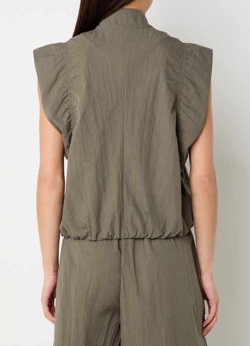 Co'Couture Acasia gilet met ruches en opstaande kraag - achterkant 4 olijfgroen