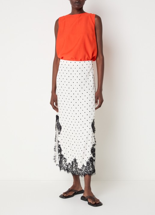 Co'Couture Amelli high waist midi rok met details van kant - voorkant 3 gebroken wit