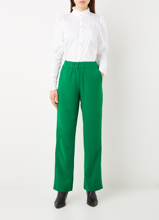 Co'Couture Amira high waist straight fit pantalon met steekzakken - voorkant 4 groen