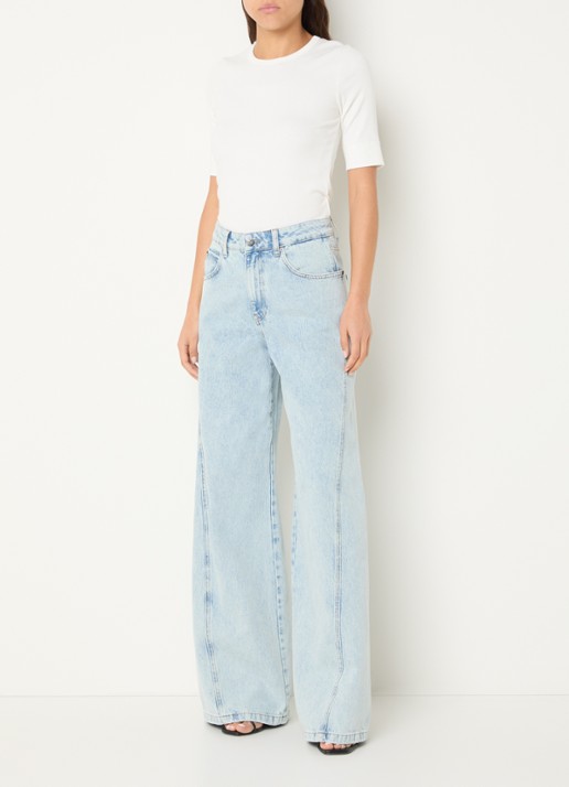 Co'Couture Arona high waist wide leg jeans met lichte wassing - voorkant 5 indigo