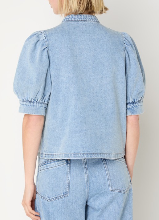 Co'Couture AsjaCC blouse van denim met pofmouw - achterkant lichtblauw