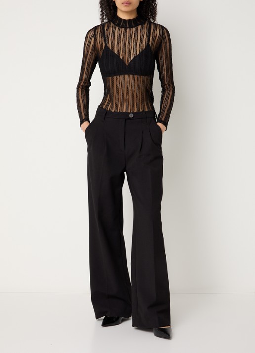 Co'Couture Barb semi-transparante top van kant - voorkant 2 zwart