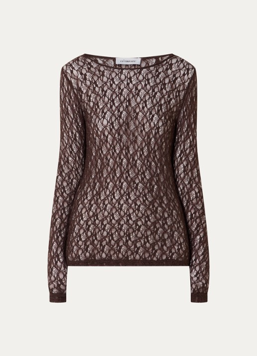 Co'Couture barnacc top van kant met stretch - voorkant donkerbruin