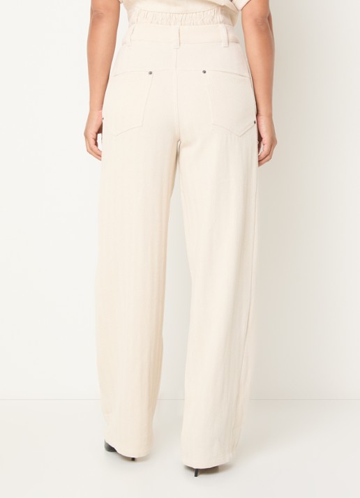 Co'Couture CalinCC high waist loose fit broek met structuur - achterkant creme