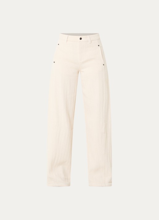 Co'Couture CalinCC high waist loose fit broek met structuur - voorkant 2 creme