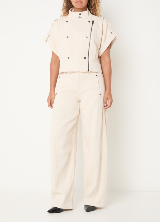 Co'Couture CalinCC high waist loose fit broek met structuur - voorkant 3 creme