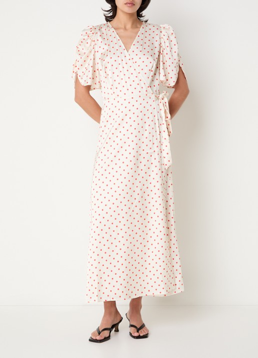 Co'Couture Cambria midi jurk van satijn met stippenprint en strikceintuur
