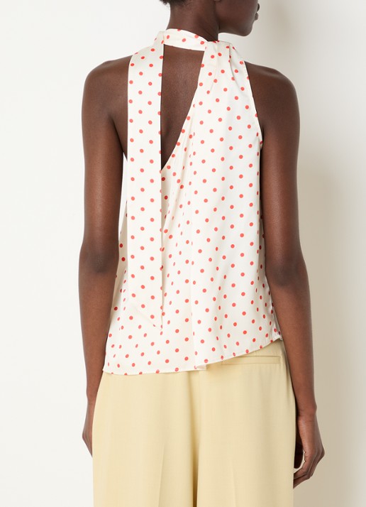 Co'Couture Cambria top met asymmetrische hals en stippenprint - achterkant creme