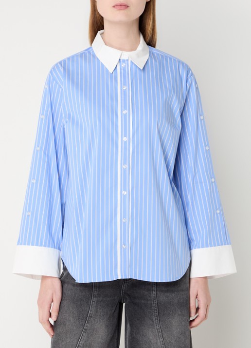 Co'Couture Danny blouse met streepprint - detail 4 blauw