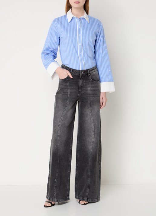Co'Couture Danny blouse met streepprint - voorkant 2 blauw
