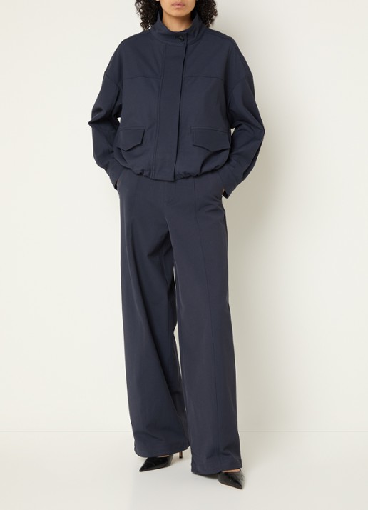 Co'Couture Demi high waist wide fit pantalon met steekzakken - voorkant 3 blauw