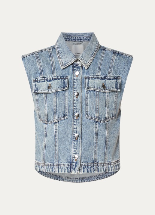 Co'Couture Denice gilet van denim met verwassen afwerking - voorkant blauw