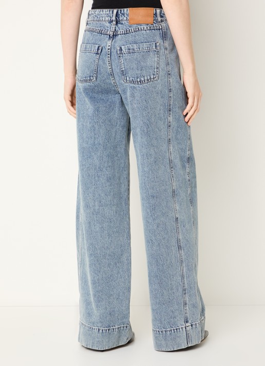 Co'Couture Denice mid waist wide leg jeans met lichte wassing - achterkant 4 blauw