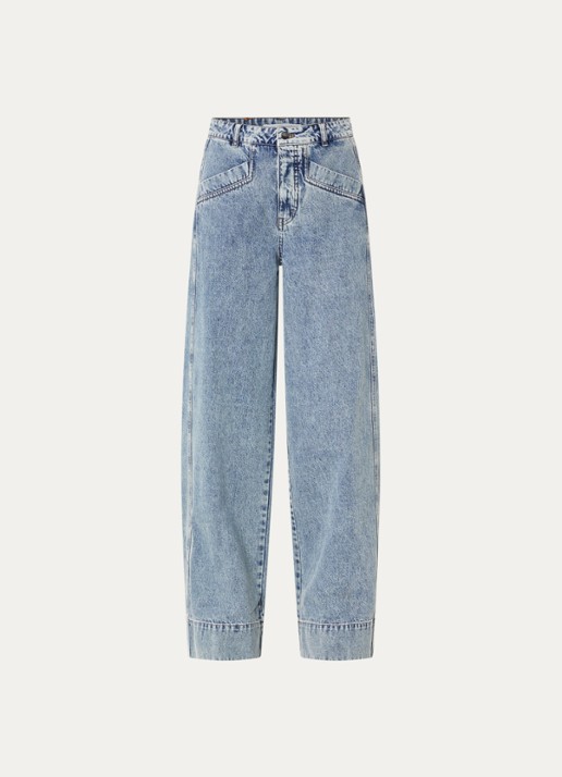 Co'Couture Denice mid waist wide leg jeans met lichte wassing - voorkant blauw