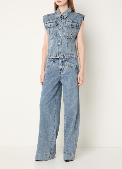 Co'Couture Denice mid waist wide leg jeans met lichte wassing - voorkant 2 blauw