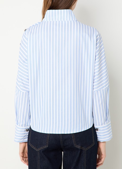 Co'Couture Devin tuniek met streepprint en opstaande kraag - achterkant blauw