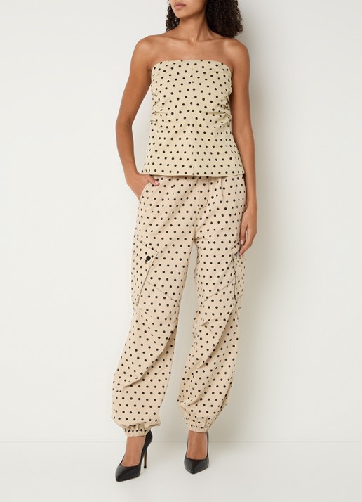 Co'Couture Diddi strapless top met stippenprint - voorkant 4 beige