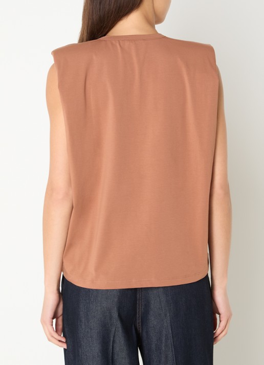Co'Couture Eddie mouwloze top met schoudervulling - achterkant 3 bruin