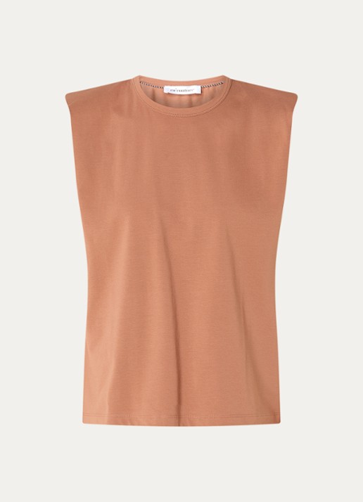 Co'Couture Eddie mouwloze top met schoudervulling - voorkant bruin