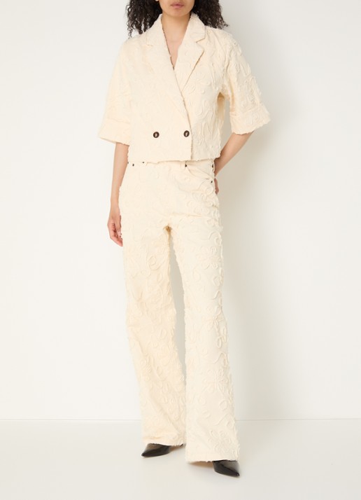 Co'Couture Elton cropped blazer met steekzakken - voorkant 3 ivoor