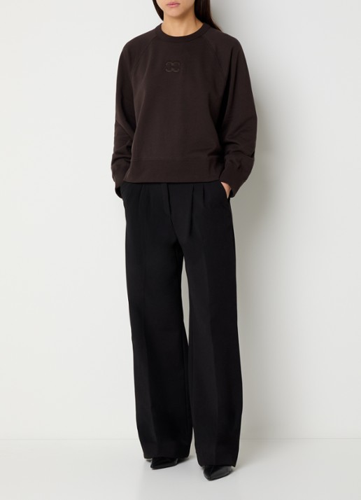 Co'Couture Eris sweater met logoborduring - voorkant 3 donkerbruin