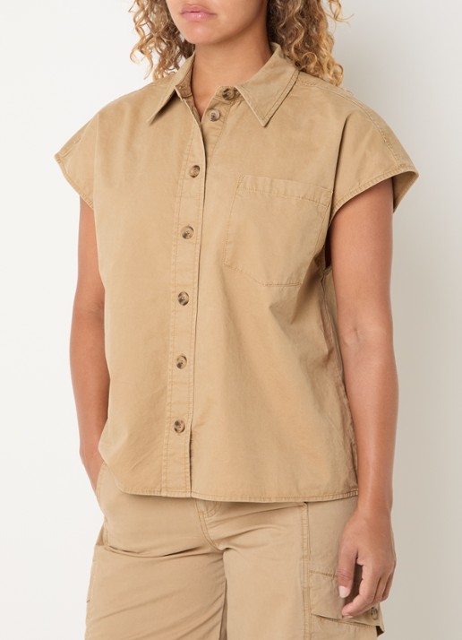 Co'Couture Evelyn mouwloze blouse met borstzak - achterkant 4 camel