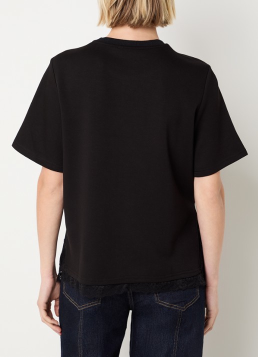 Co'Couture Evi T-shirt met details van kant - achterkant 3 zwart