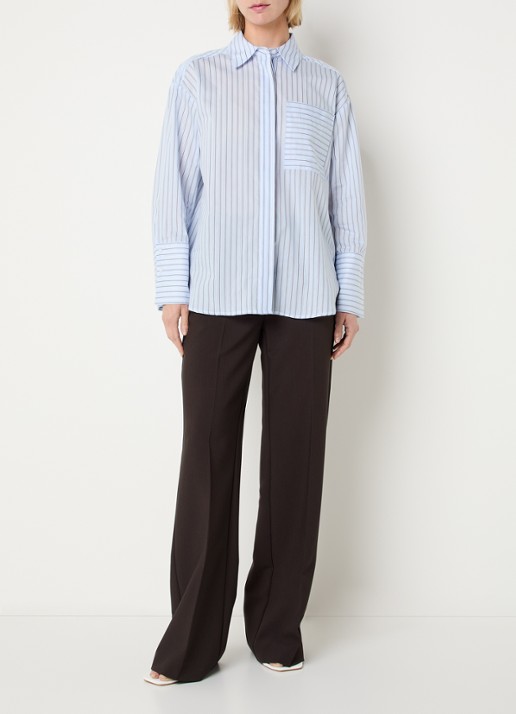 Co'Couture Feline blouse met streepprint - voorkant 2 lichtblauw