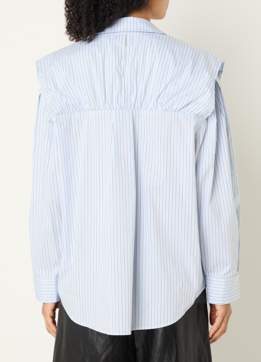 Co'Couture Fiora blouse met streepprint en strikceintuur - achterkant 2 lichtblauw