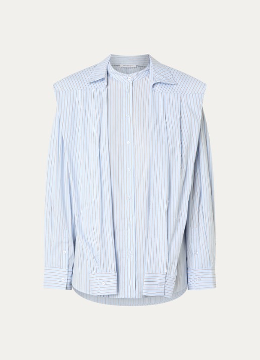 Co'Couture Fiora blouse met streepprint en strikceintuur - voorkant 3 lichtblauw