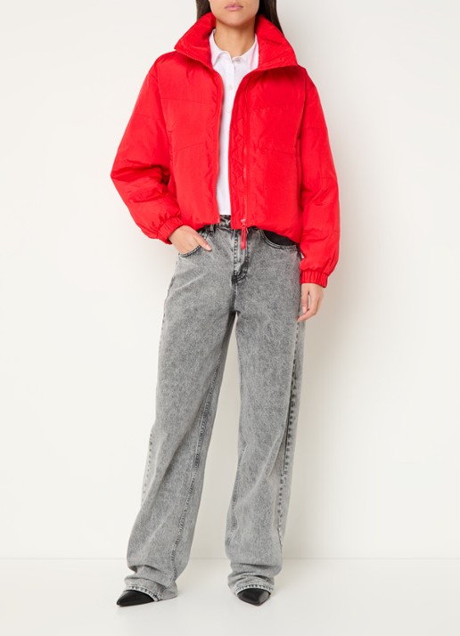 Co'Couture Frosty puffer jack met ritszakken - voorkant 4 rood