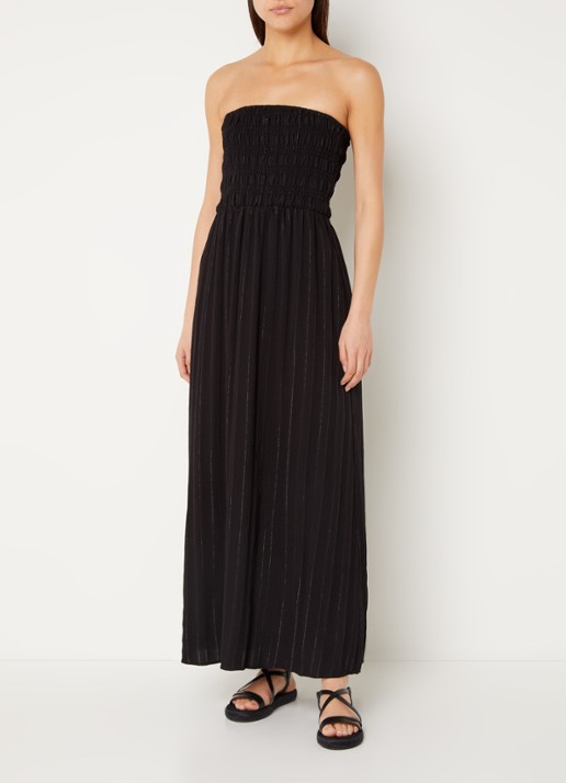 Co'Couture Gigicc strapless maxi jurk met lurex en smockwerk - detail 4 zwart