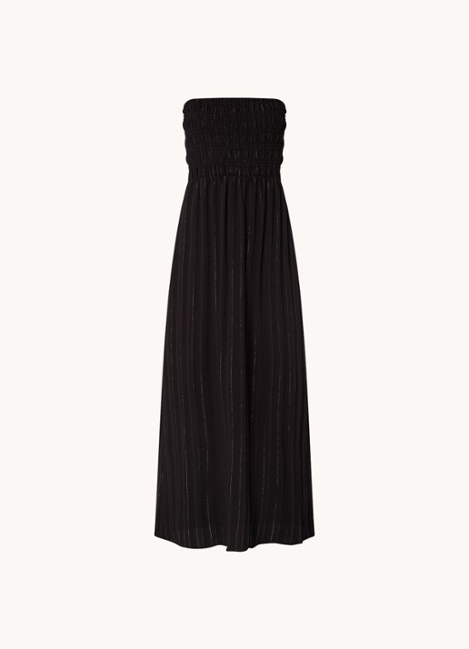 Co'Couture Gigicc strapless maxi jurk met lurex en smockwerk - voorkant zwart