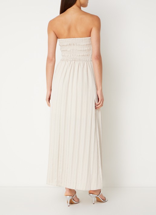 Co'Couture Gigicc strapless maxi jurk met lurex en smockwerk - achterkant zand