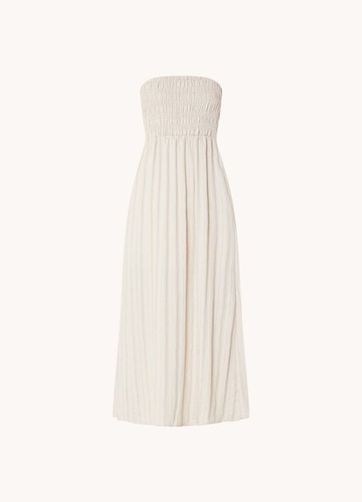 Co'Couture Gigicc strapless maxi jurk met lurex en smockwerk - voorkant 3 zand