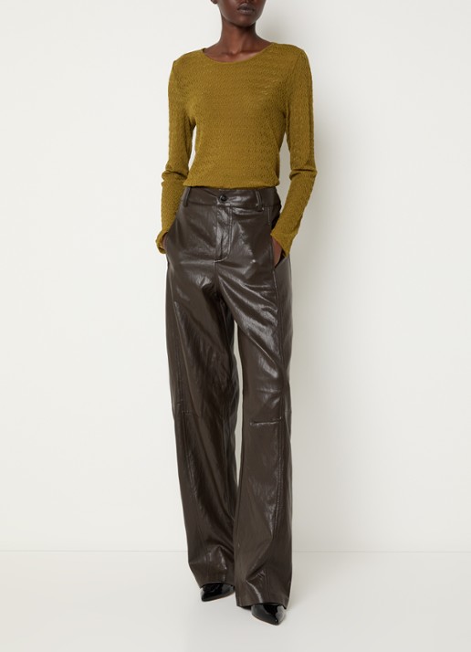 Co'Couture GitCC high waist straight fit broek met steekzakken - voorkant 3 donkerbruin