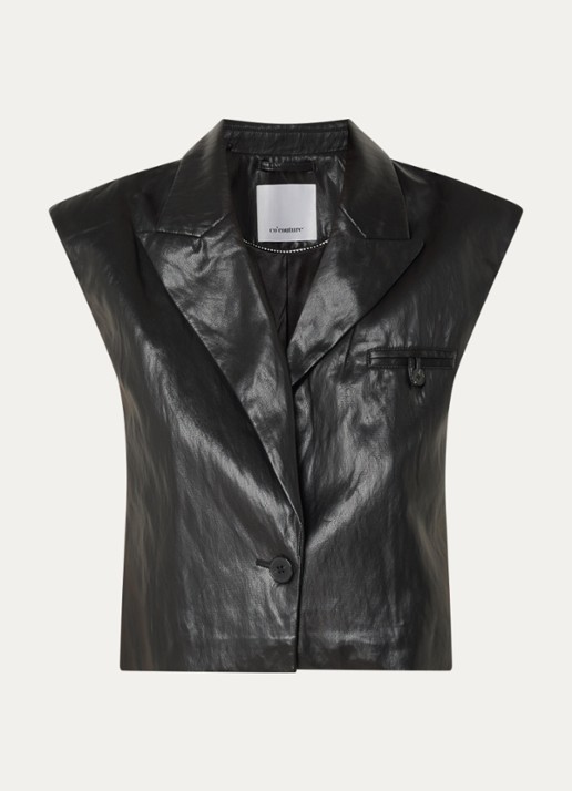 Co'Couture Gitt cropped gilet van imitatieleer - voorkant 2 zwart