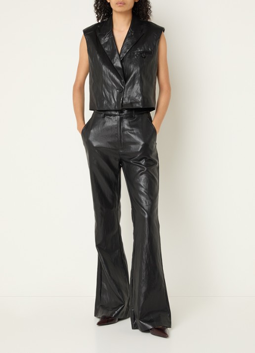 Co'Couture Gitt cropped gilet van imitatieleer - voorkant 3 zwart