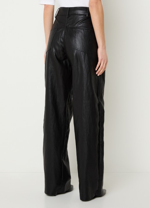Co'Couture Gitt high waist wide fit broek van imitatieleer - achterkant zwart