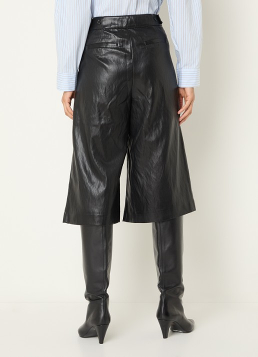 Co'Couture Gitt high waist wide fit korte broek van imitatieleer - achterkant 4 zwart
