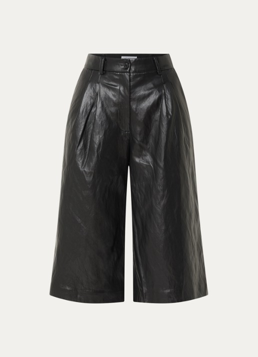 Co'Couture Gitt high waist wide fit korte broek van imitatieleer - voorkant 2 zwart
