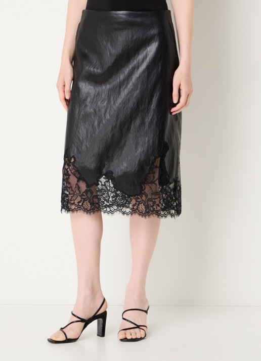 Co'Couture GittCC midi rok van imitatieleer met details van kant